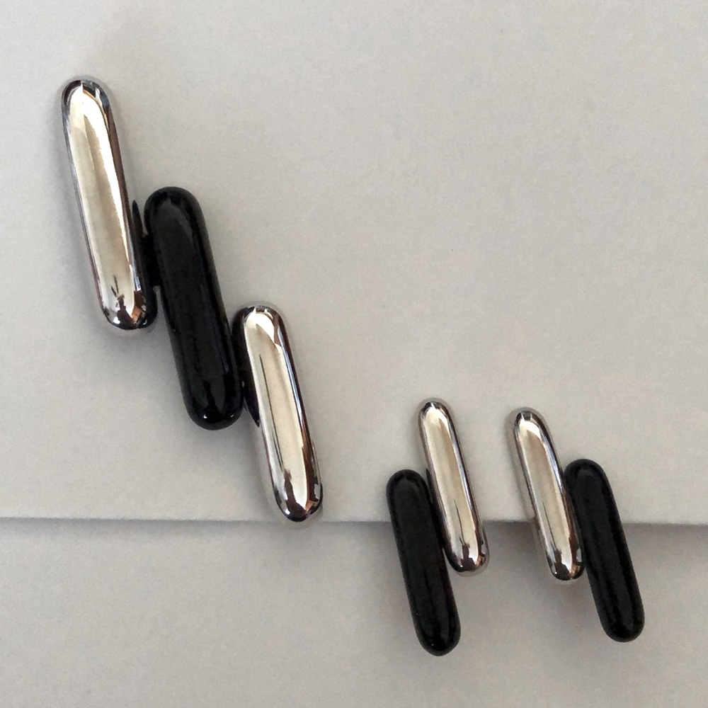 Monet Silver and Black Clip-on Earring/Pin Set